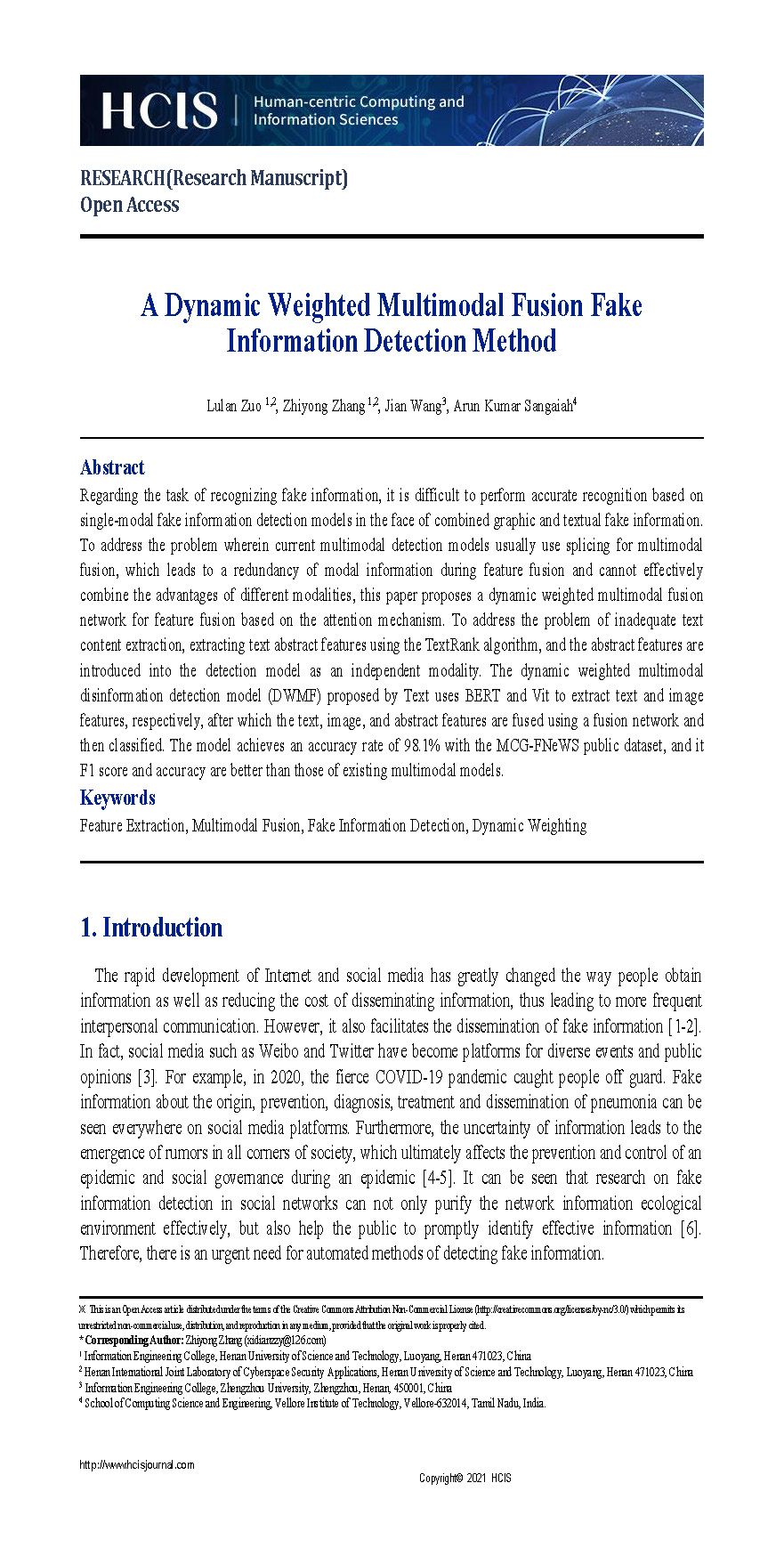 首页－A Dynamic Weighted Multimodal Fusion Fake Informa