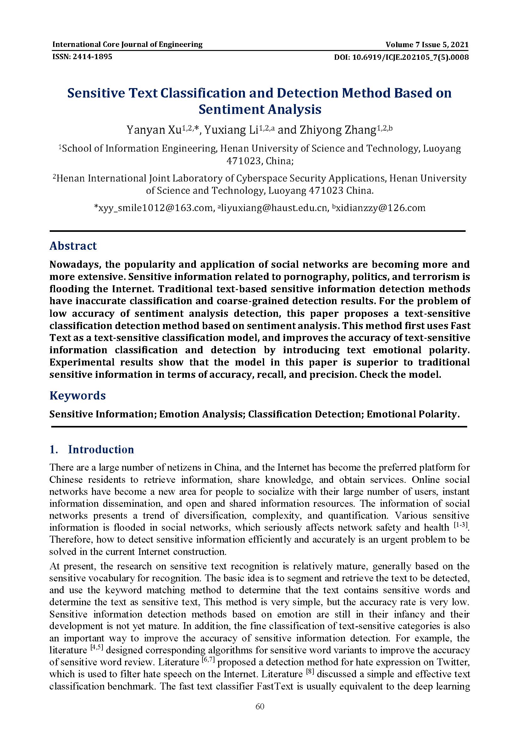 Sensitive Text Classification and Detection Method Based o