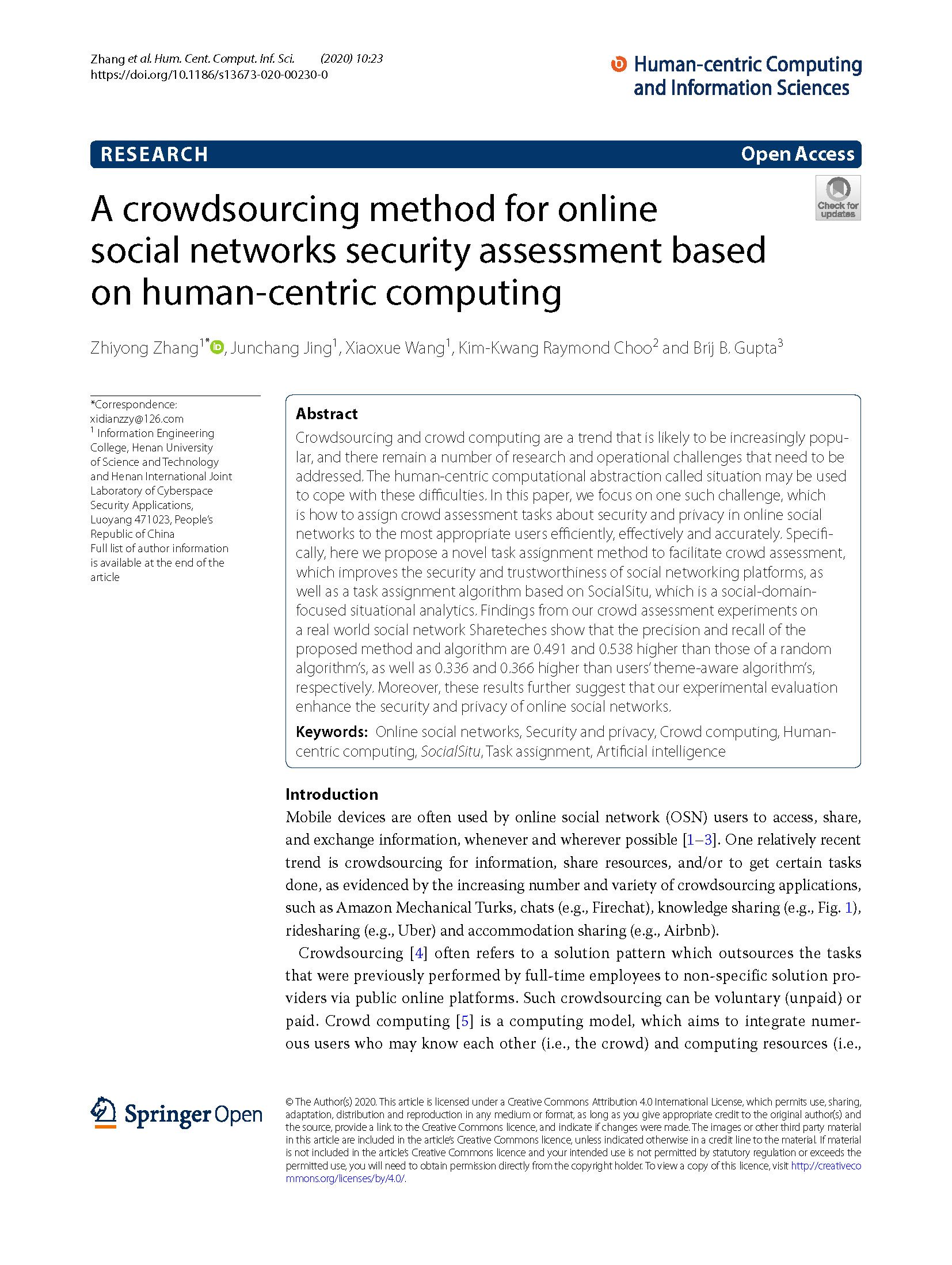 A Crowdsourcing Method for Online Social Networks Secur